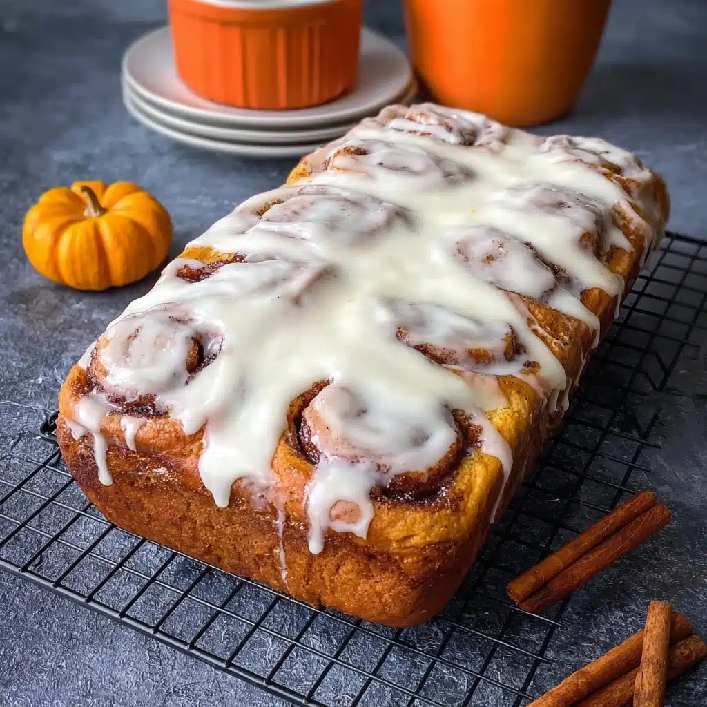 Cinnamon Roll Pumpkin Bread with Cream Cheese Glaze Recipe - Recipe Image