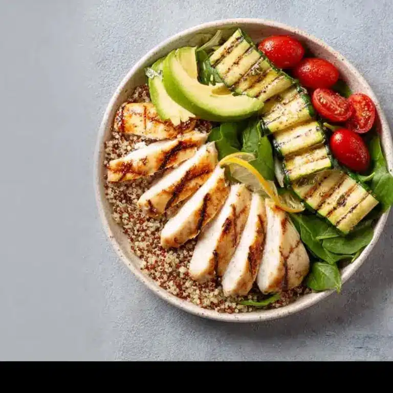 Grilled Chicken Quinoa Bowls with Avocado Sauce Delight Recipe