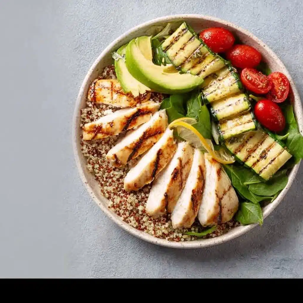 Grilled Chicken Quinoa Bowls with Avocado Sauce Delight Recipe