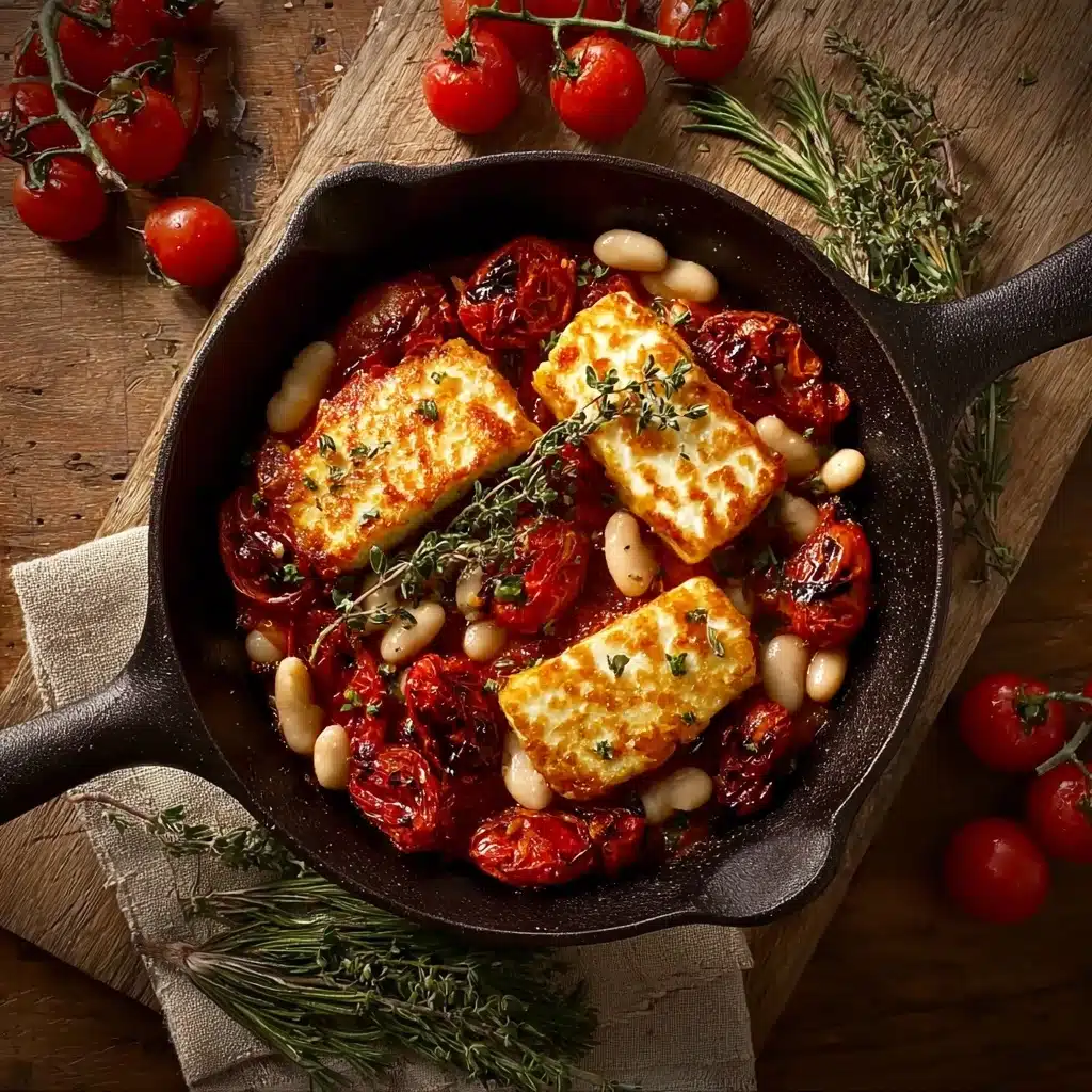 Crispy Halloumi with Tomatoes and White Beans Recipe - Recipe Image