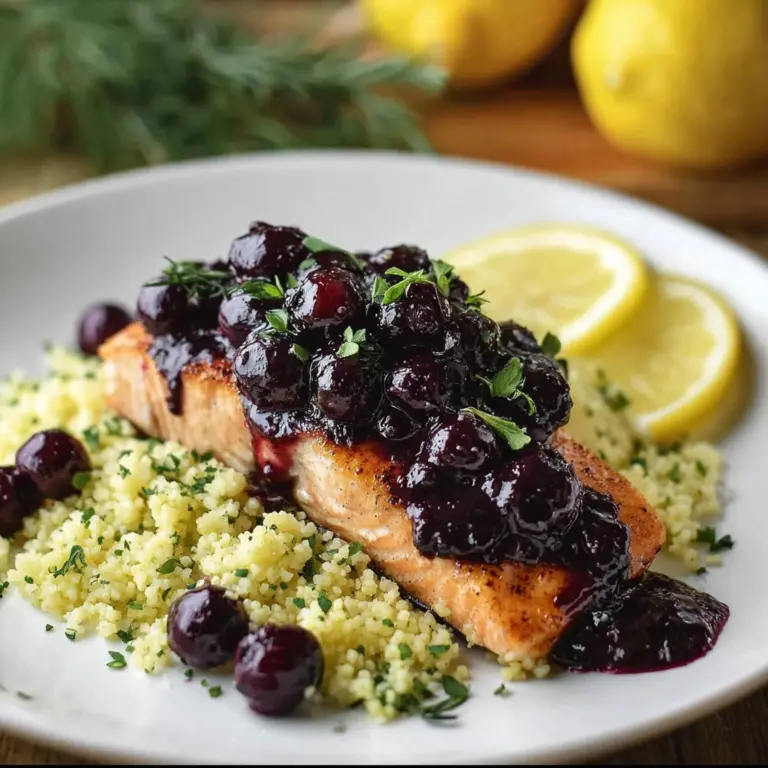 Blueberry Glazed Salmon with Lemon Herb Couscous Recipe
