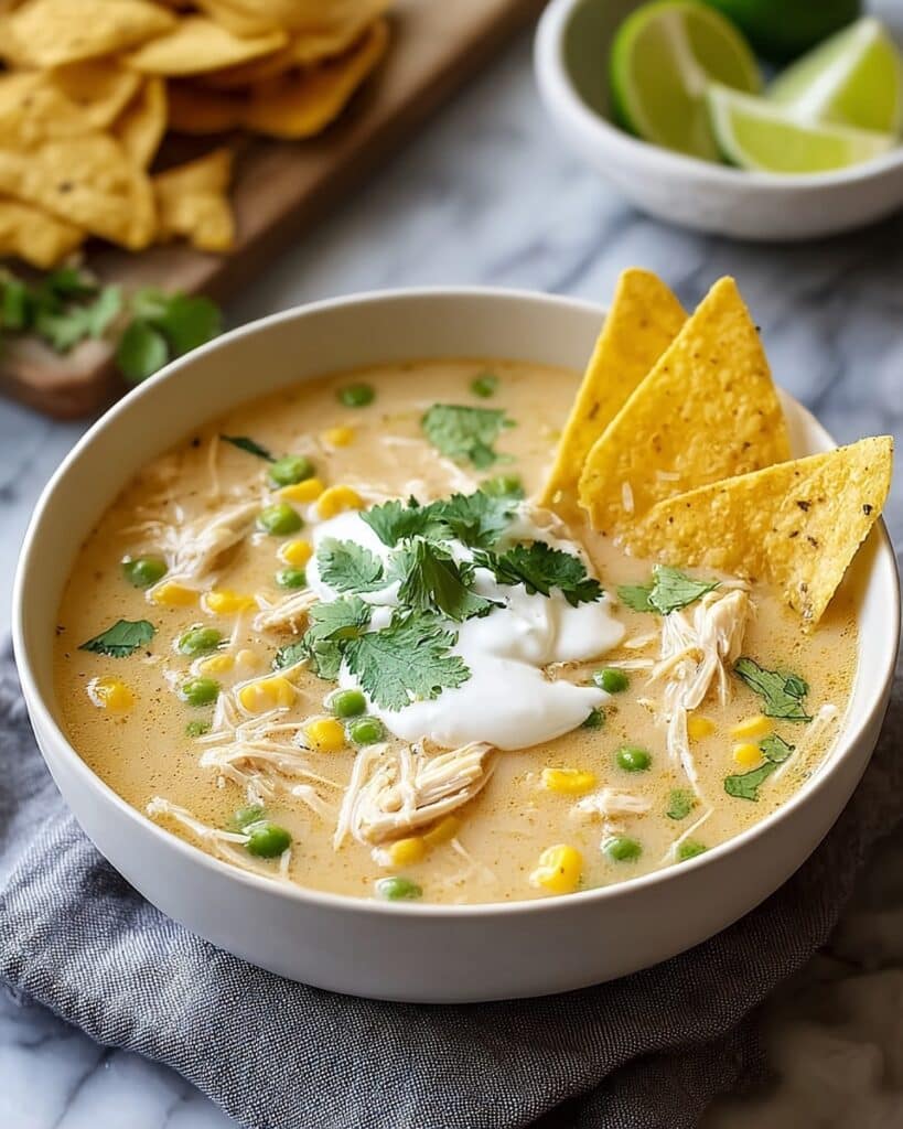 Creamy Chicken and Green Chili Soup with Corn and Cilantro Recipe