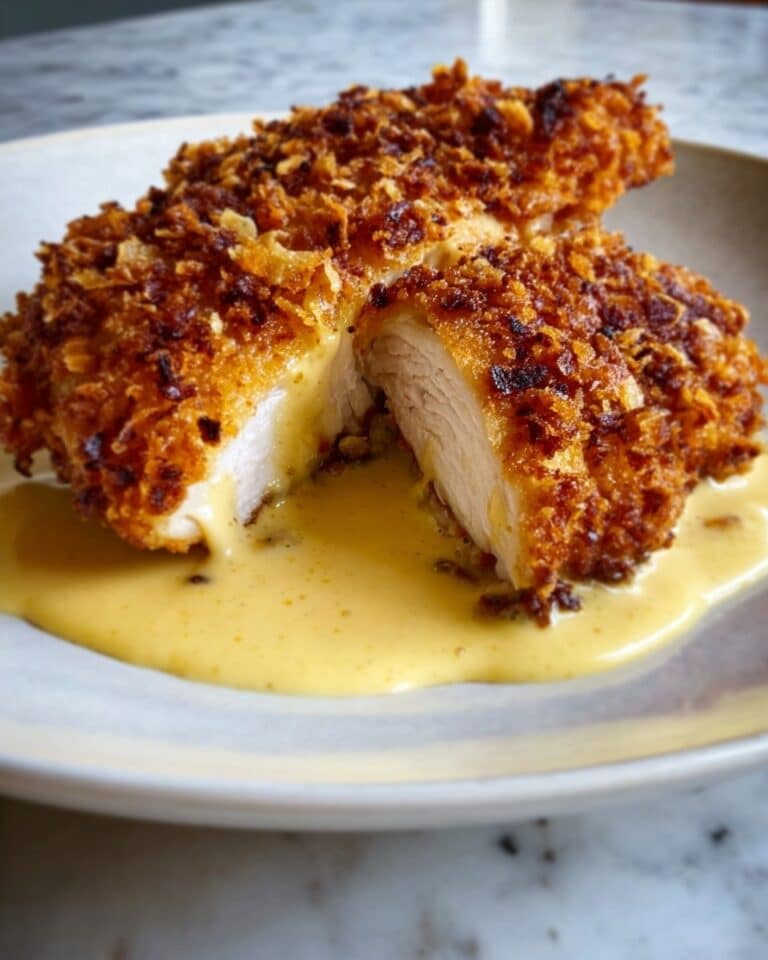 Savory Pretzel Chicken with Mustard-Cheddar Sauce Recipe