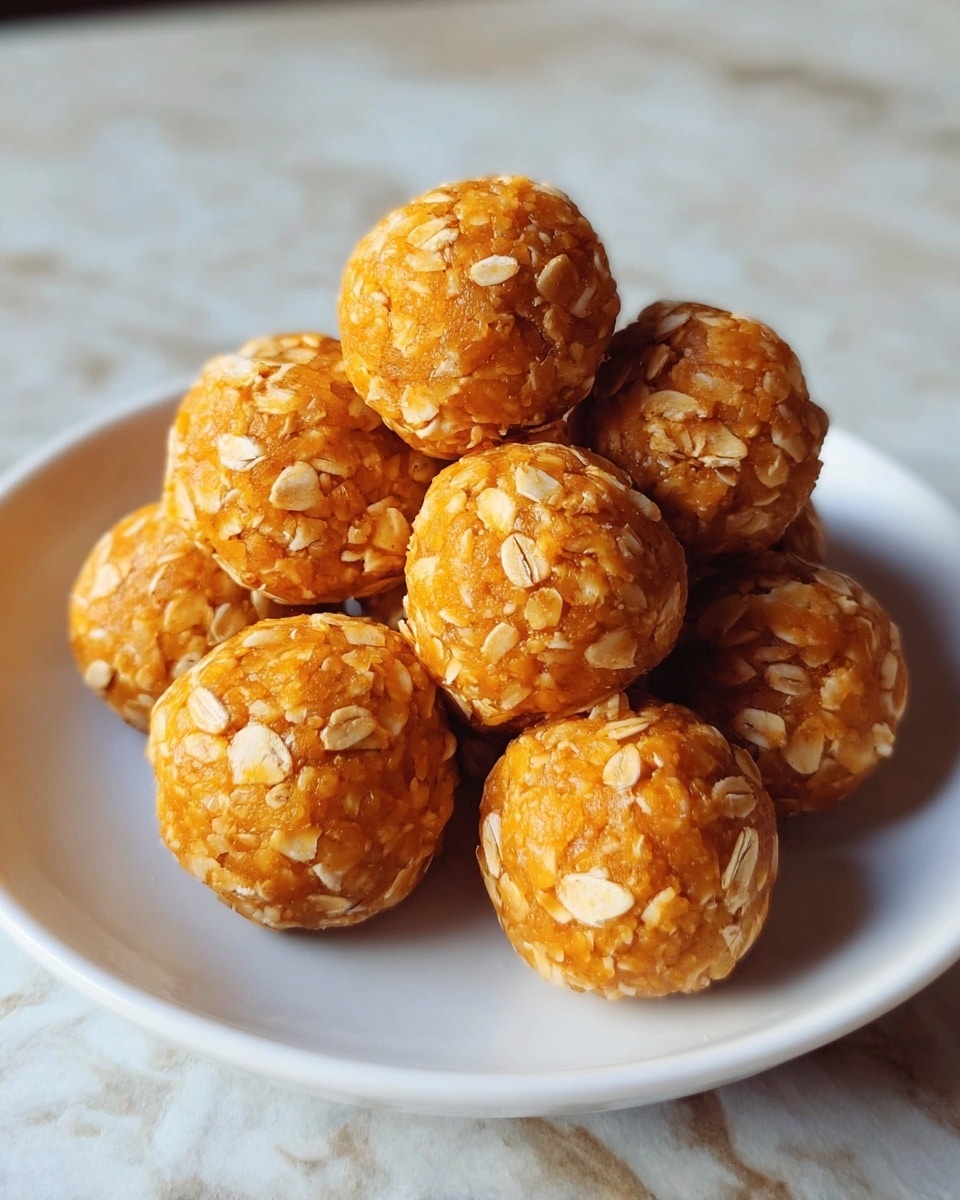 A group of small round balls sits on a white plate. Each ball is orange with visible light-colored oats mixed inside, giving a rough texture. The balls are stacked loosely, with some touching the plate and others resting on top. The background is a white marbled surface. photo taken with an iphone --ar 4:5 --v 7