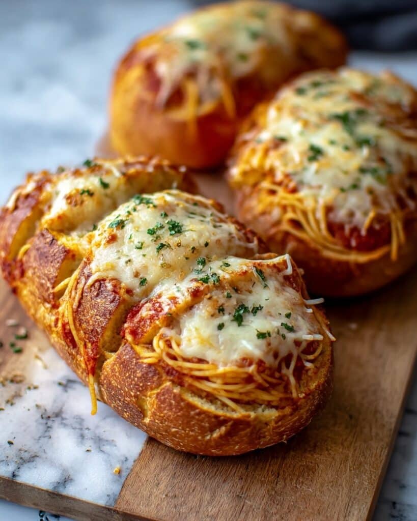 Spaghetti Stuffed Garlic Bread Recipe