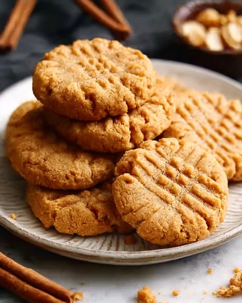 A close-up image of seven golden brown cookies arranged in a slightly stacked pile on a white plate with a dark rim. The cookies have a cracked, rough texture on top and are round with slightly irregular edges. Near the plate, there are a few cinnamon sticks placed at an angle. The background shows a soft, white marbled surface with a woolen beige cloth softly folded behind the plate. Photo taken with an iphone --ar 4:5 --v 7