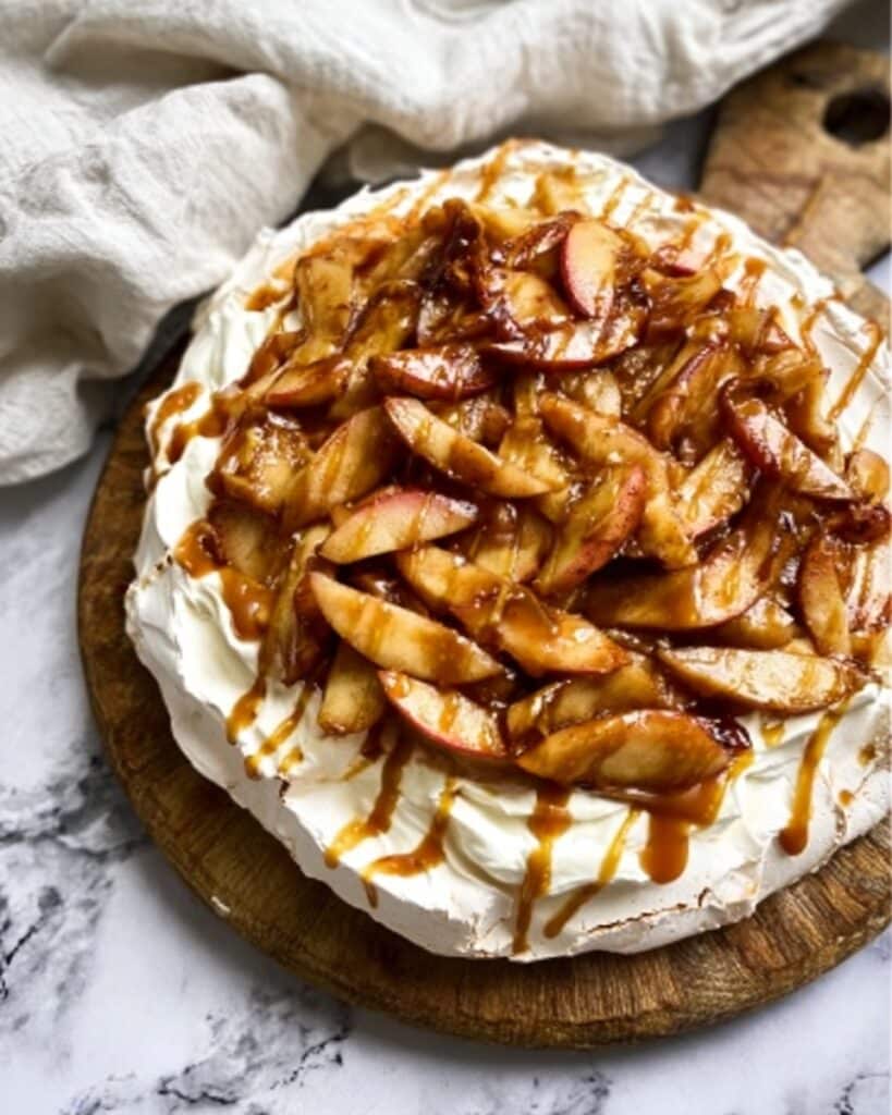 Autumn Pavlova with Apples, Maple Cream, and Salted Caramel Recipe
