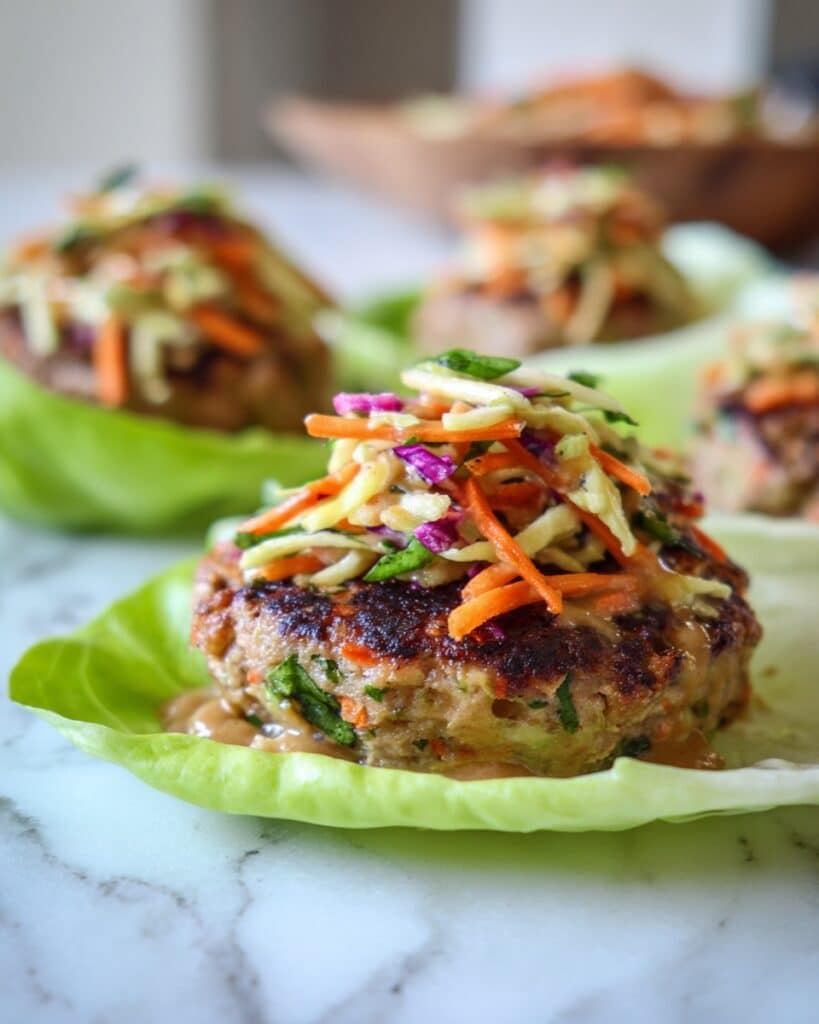 Thai Turkey Burgers with Almond Butter Sauce and Coleslaw Recipe