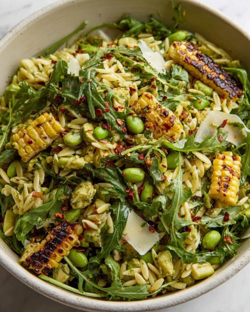 Grilled Corn Orzo Salad with Scallion Dill Dressing Recipe