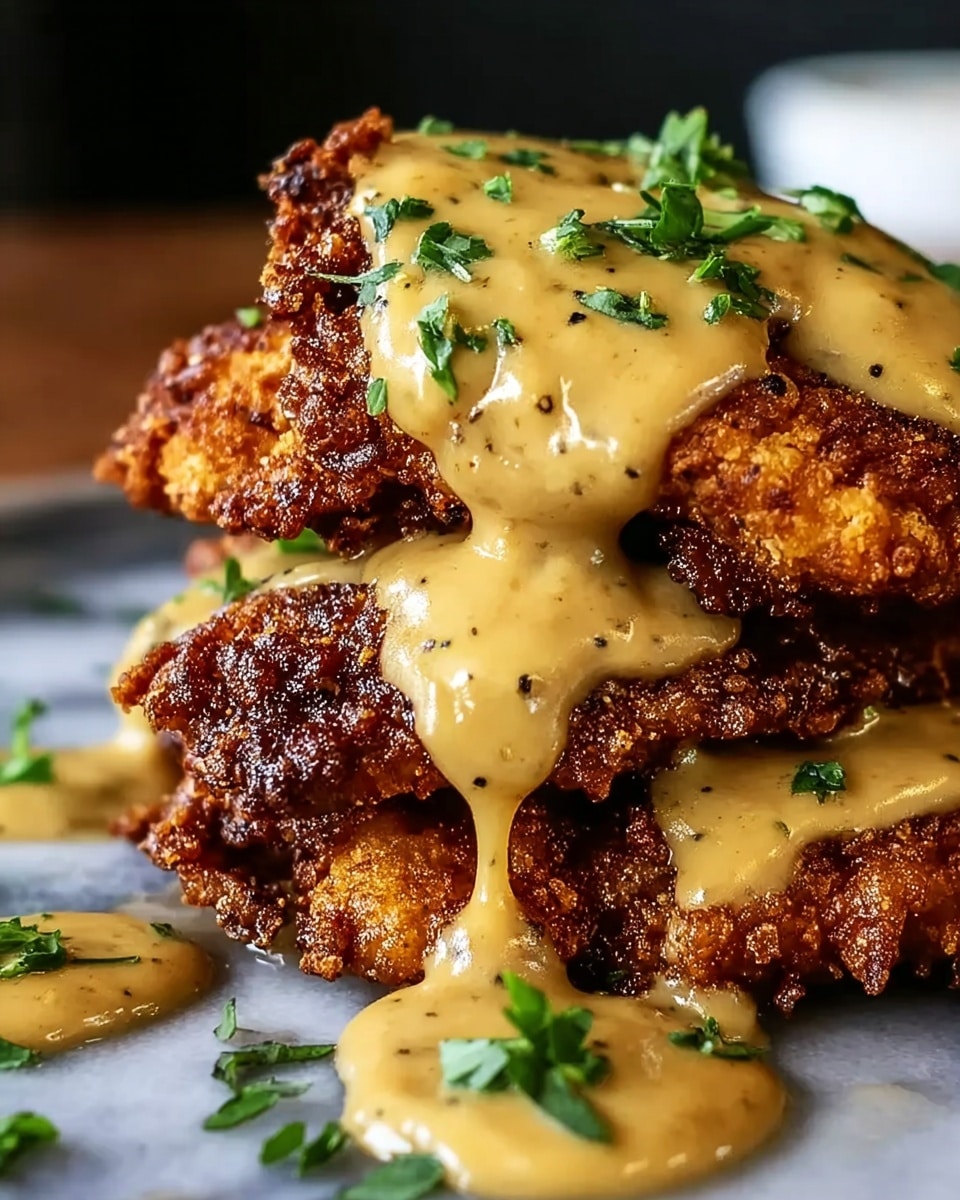 A black plate on a white marbled surface holds two large pieces of fried cauliflower with a golden brown crispy texture. The cauliflower is covered in a thick, creamy yellow sauce that has small green herb bits sprinkled on top. The sauce flows down the sides, creating a rich, smooth layer over the rough, crunchy surface of the cauliflower. The overall look is warm and appetizing with the contrast between the dark plate and the light sauce. Photo taken with an iphone --ar 4:5 --v 7