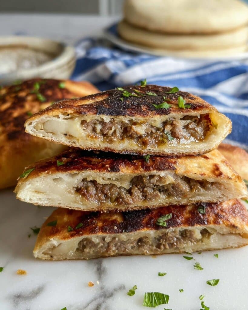 Arayes: Middle Eastern Stuffed Pita Sandwiches with Spiced Ground Beef and Feta Recipe