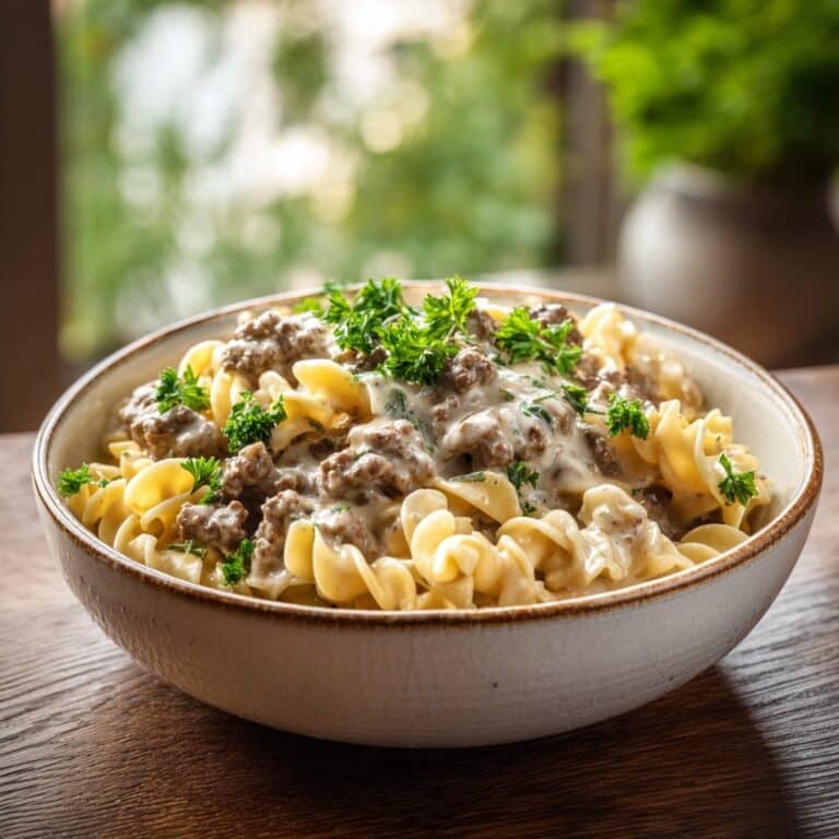 Cajun Cream Cheese Alfredo Bowties with Spiced Ground Beef Recipe