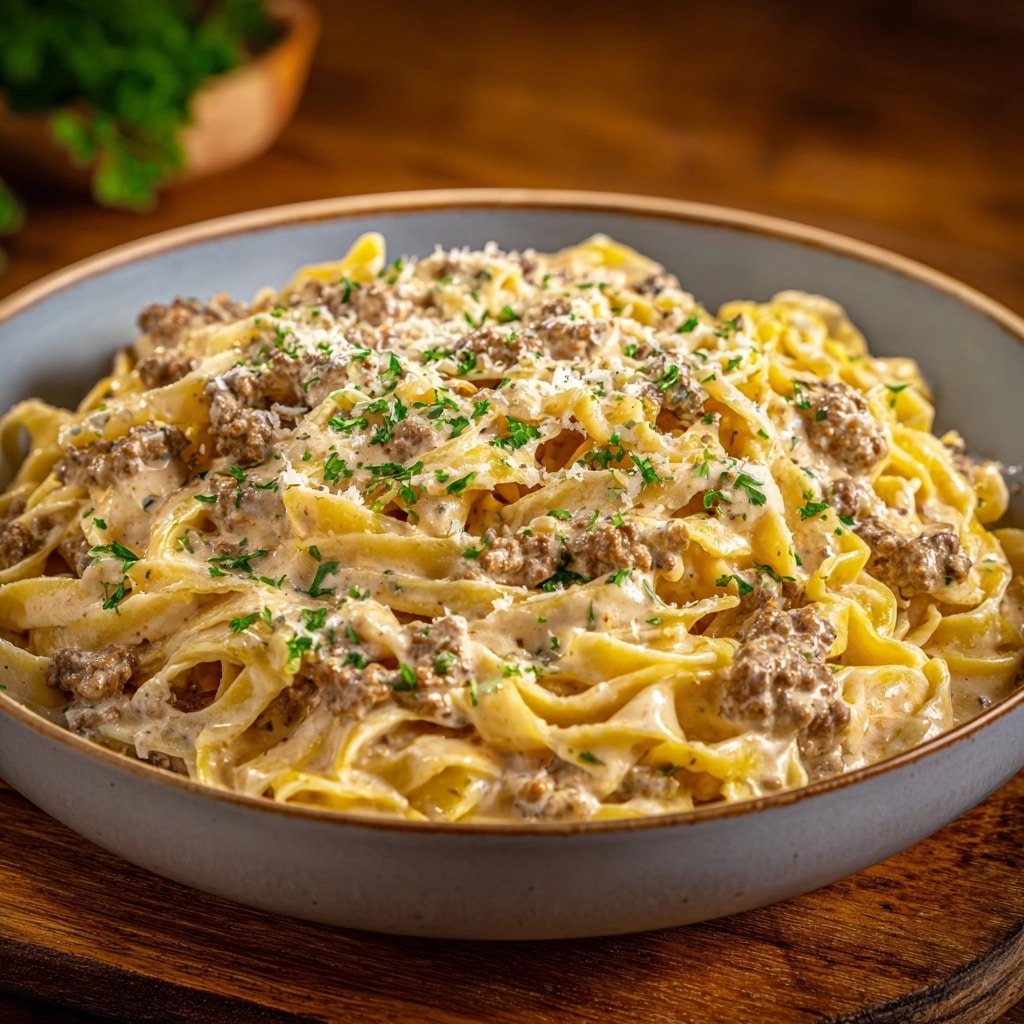Stovetop Creamy Ground Beef Pasta Recipe - Recipe Image