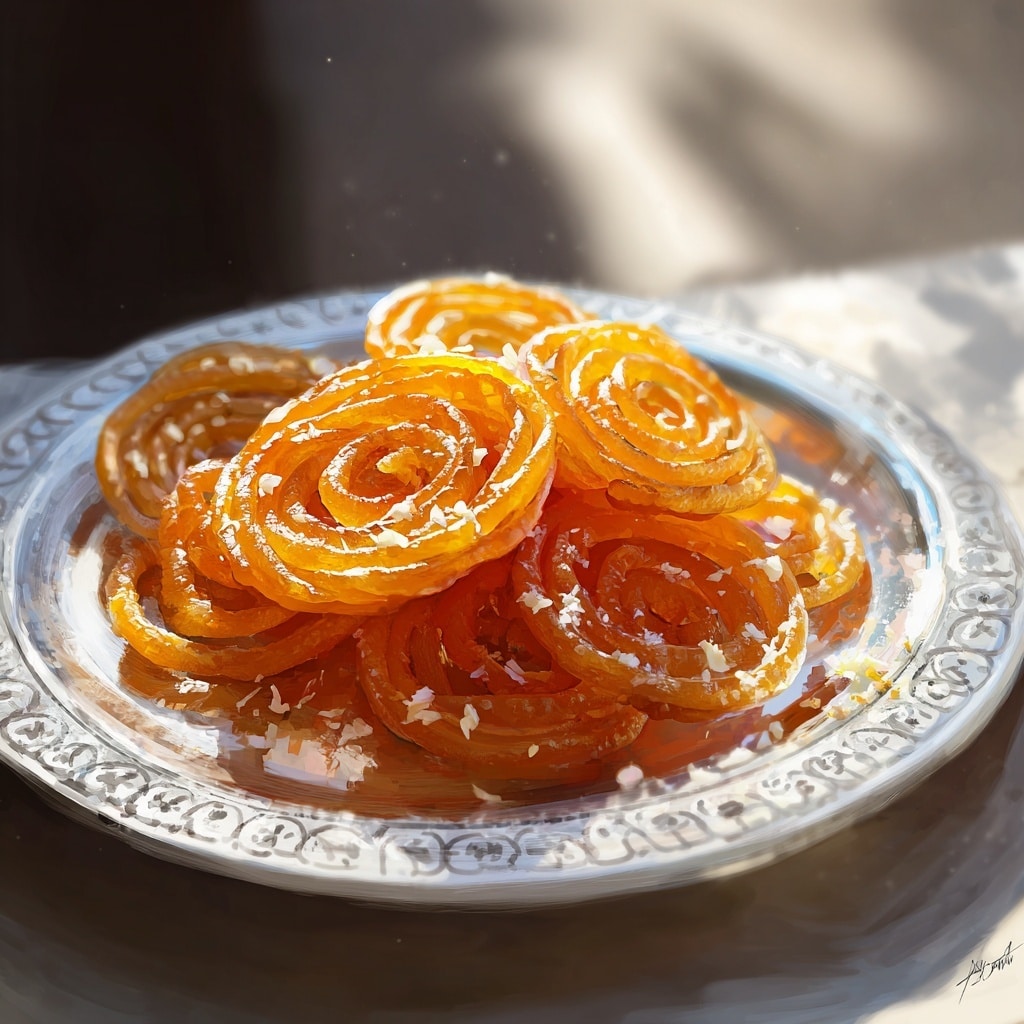 Golden Jalebi with Saffron Cardamom Syrup Recipe - Recipe Image