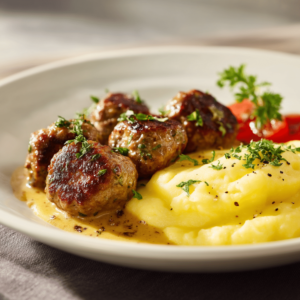 Greek Meatballs and Potatoes with Ladolemono Sauce Recipe - Recipe Image