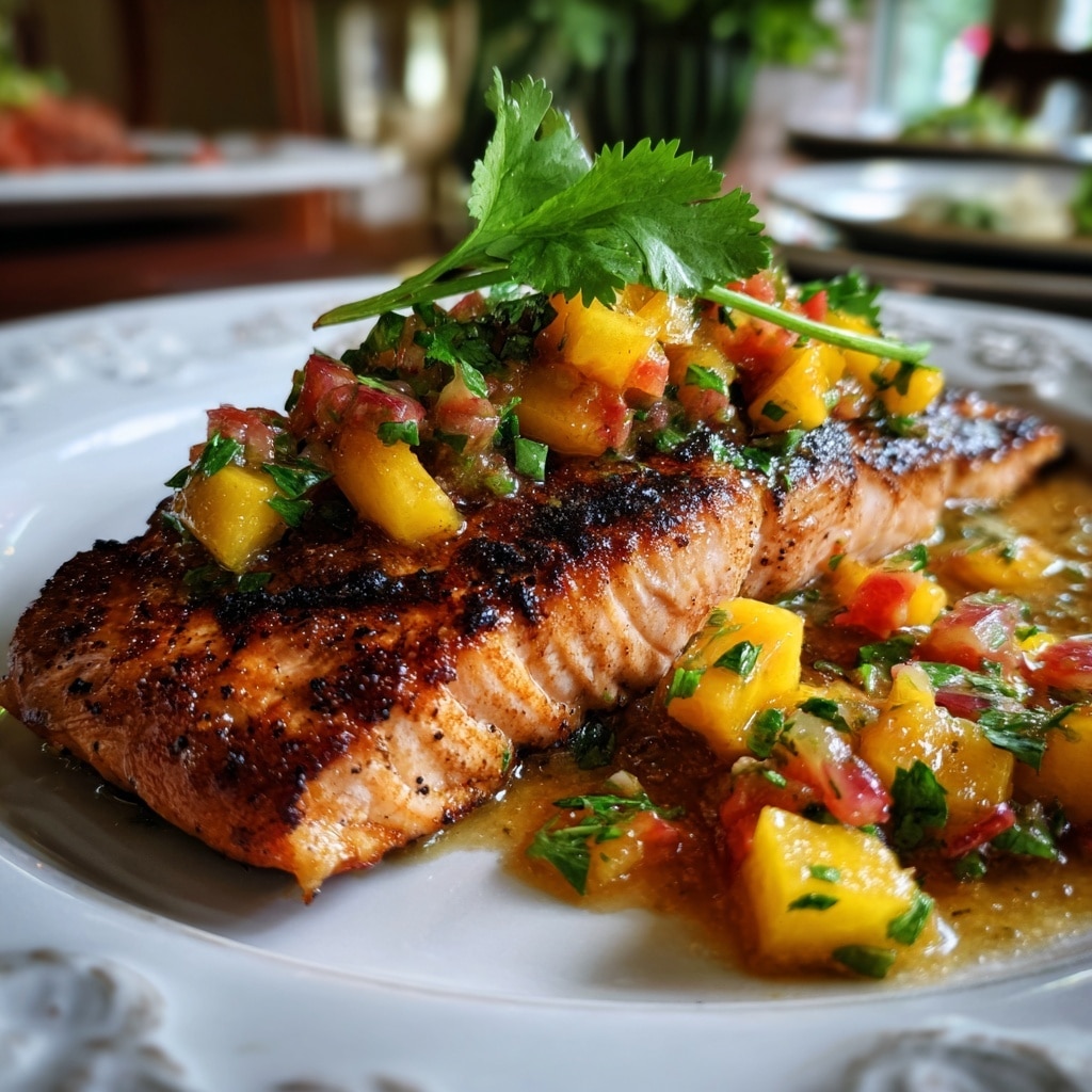 Chili Miso Salmon with Peach Mango Salsa Recipe - Recipe Image