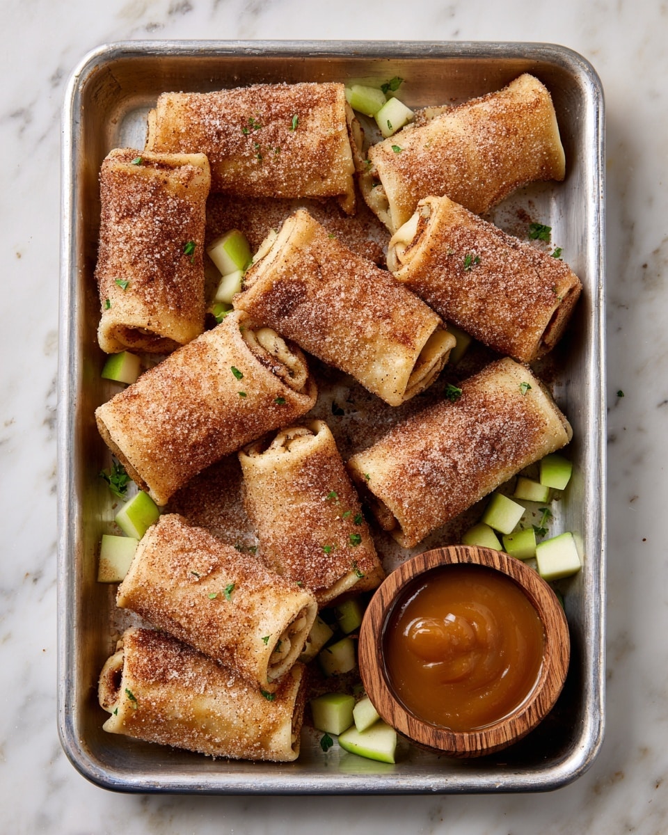 Apple Pie Egg Rolls with Cinnamon Sugar Coating and Caramel Dipping Recipe - Recipe Image