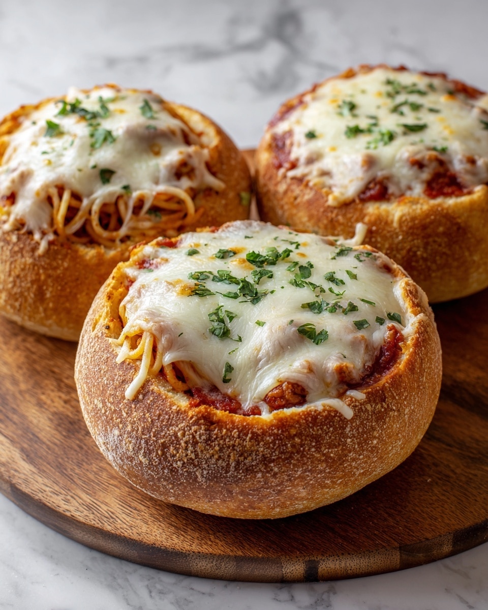 Easy Spaghetti Garlic Bread Bowls Recipe - Recipe Image