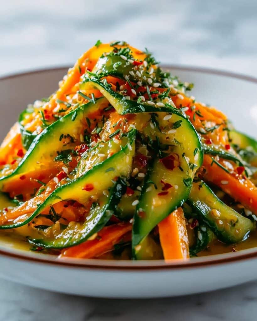 Cucumber Carrot Salad with Sesame Seeds and Spicy Gochugaru Dressing Recipe