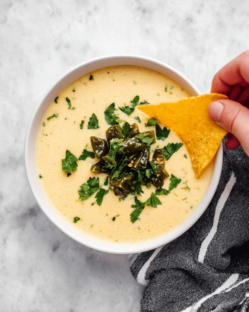 Creamy Queso Blanco with Roasted Poblanos and Melted Cheeses Recipe