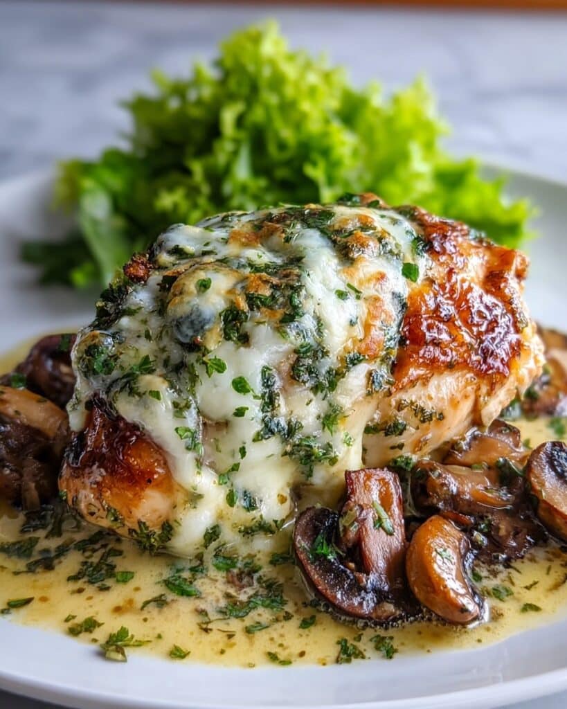Cheesy Garlic Butter Mushroom Stuffed Chicken Recipe