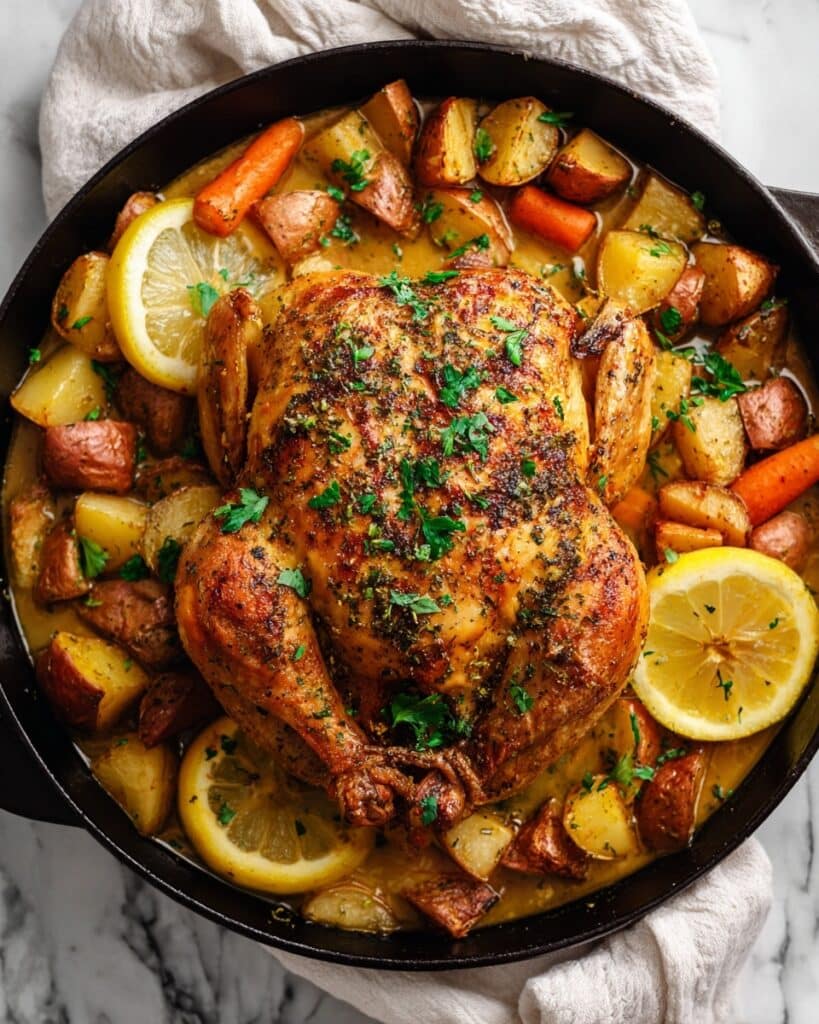 Stove Top Lemon Chicken Roast with Savory Veggies Recipe
